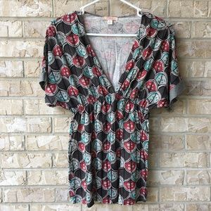 UO Lux Leaf Print Kimono Blouse Size Small